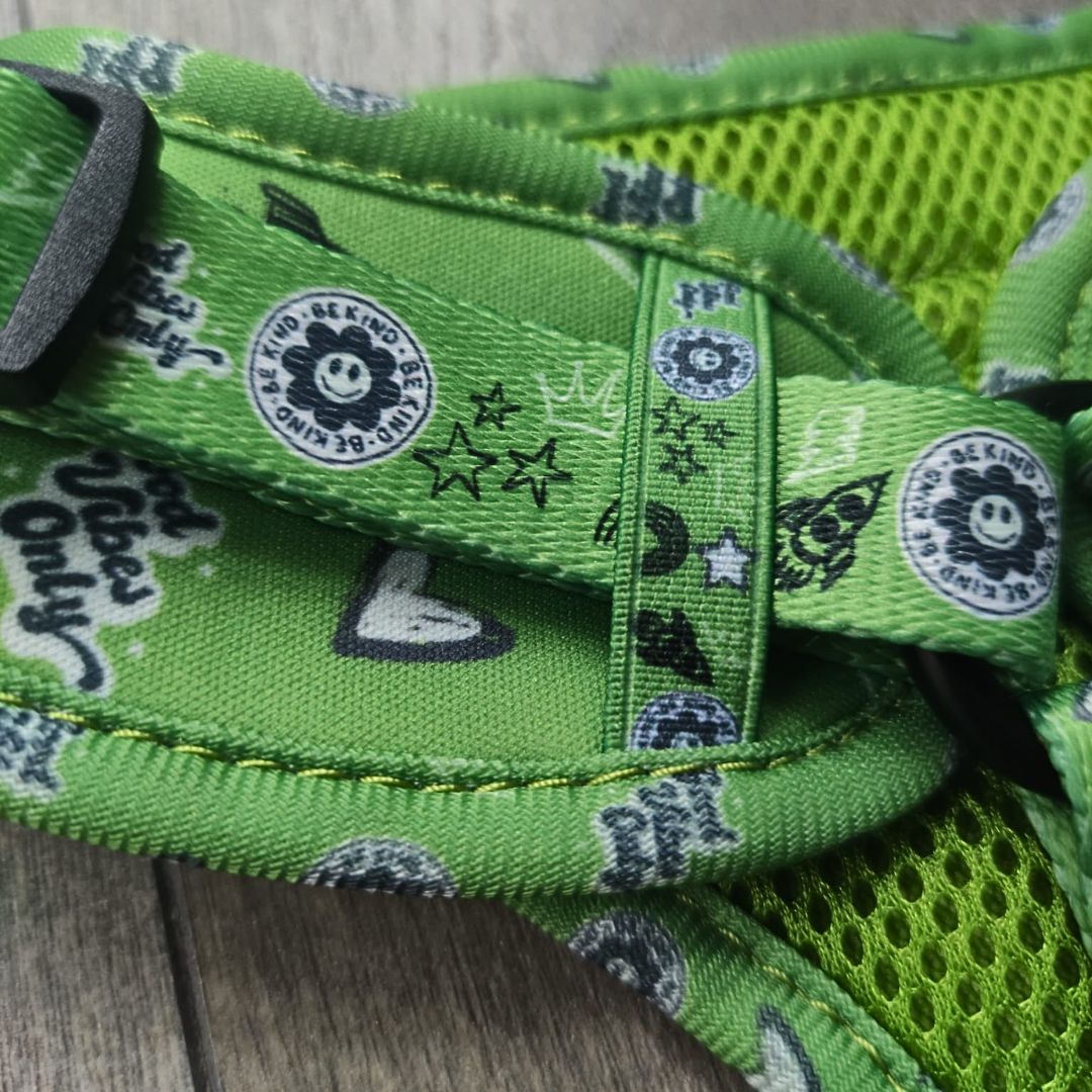 Green Doodle Print Neoprene Dog Harness